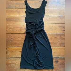 Elegant Black Sleeveless Dress with Criss-Cross Tie Sash Belt
